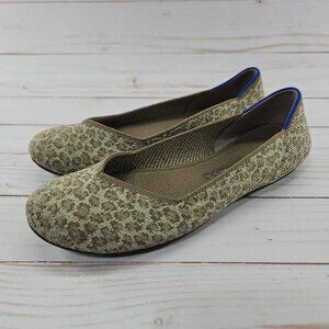Rothys The Flat Womens 6 Tan Brown‎ Spotted Leopard Slip On Ballet Flats Shoes